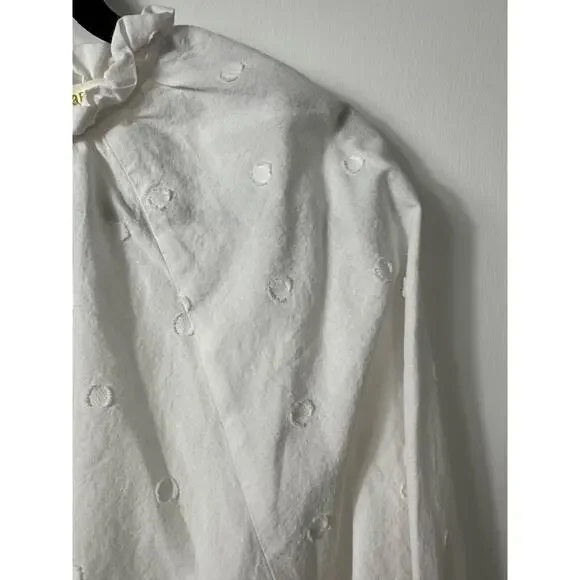 Maeve Anthropologie Blouse Womens 4 White Cropped Clip Dot Puffed Sleeve Top A2 - Picture 2 of 7